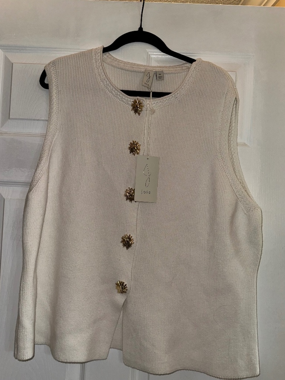 NWT Joie Ivory Rib Knit Gold Button Sweater Vest Size 2X Staple Wardrobe Piece